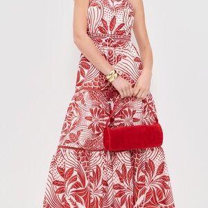 FARM Rio Red and White Patterned Dress